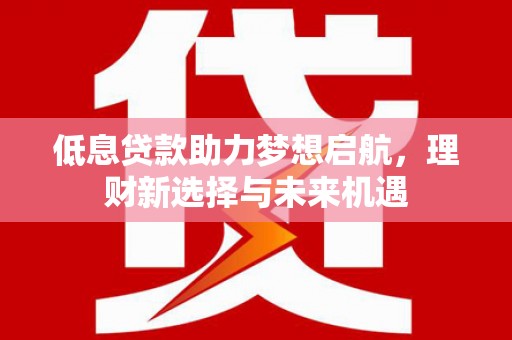 广水低息贷款助力梦想启航，理财新选择与未来机遇